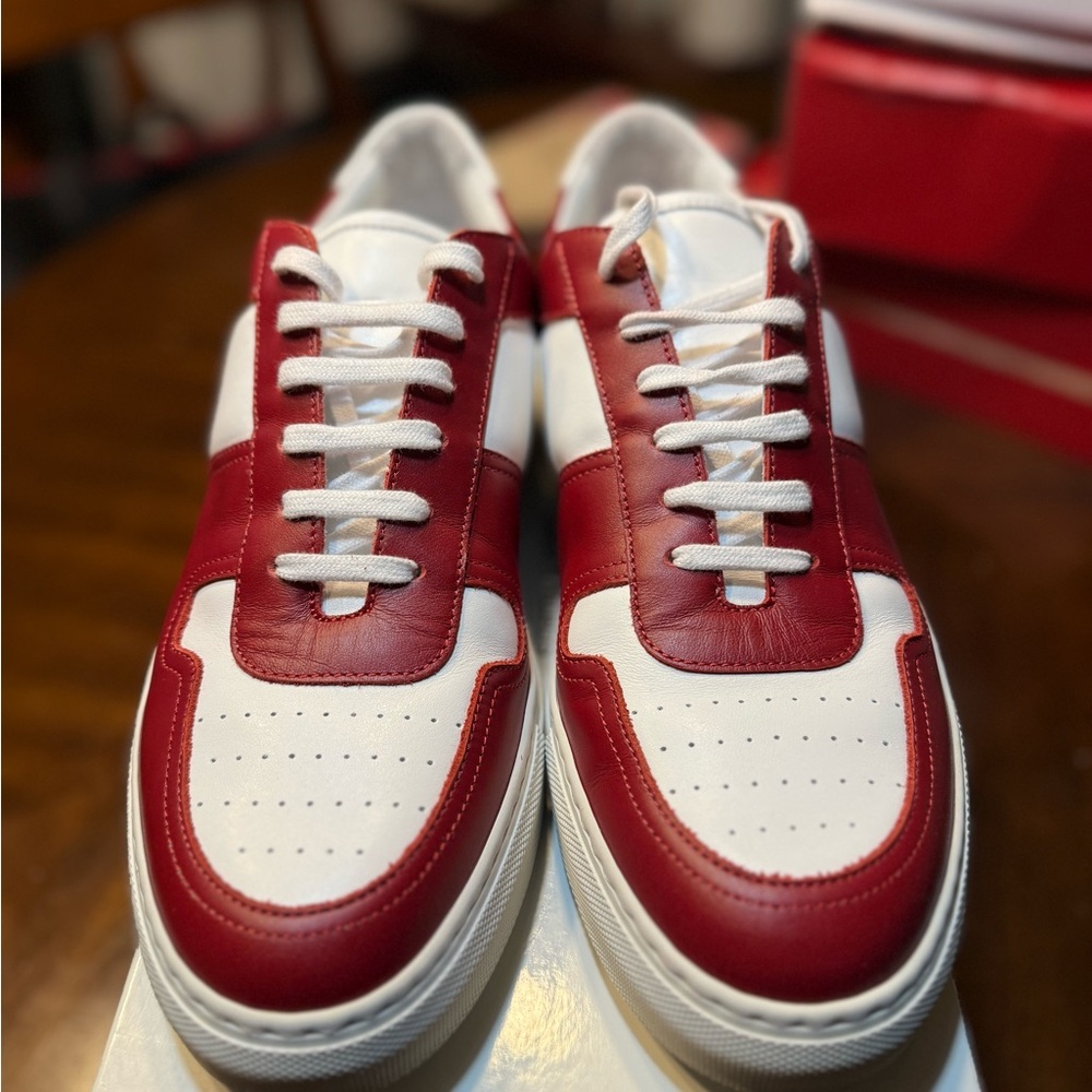 Common Projects Red and White Sneakers
